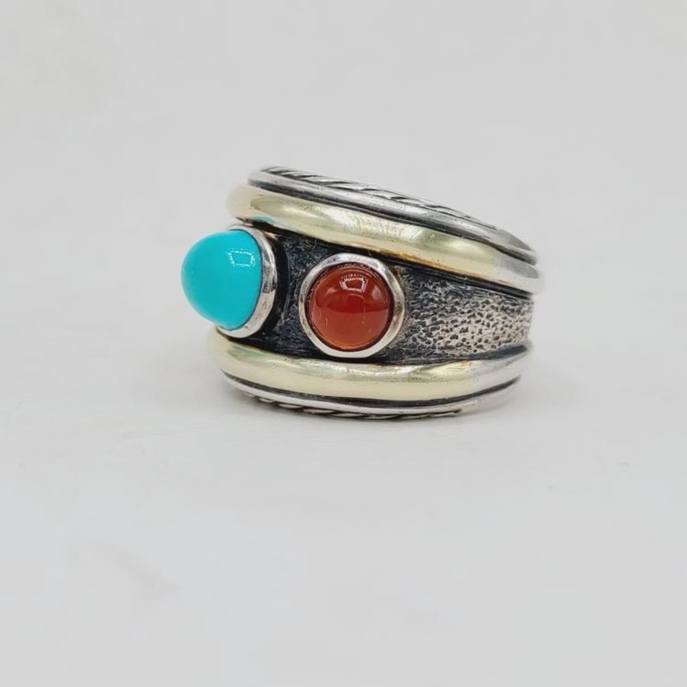 David Yurman Renaissance Ring With Turquoise Carnelian And Gold - Picture 4 of 12